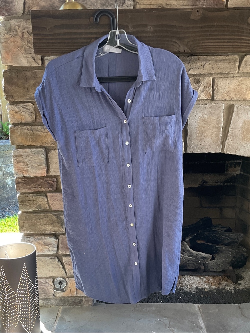 Nyland Button-Front Shirt Dress in Dusty Blue Large